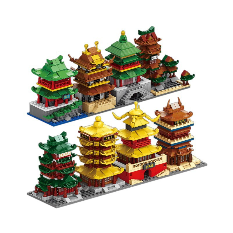 Compatible with Lego Chinese style ancient building Yellow Crane Tower Yueyang Tower building block street view model children's toy wholesale distribution
