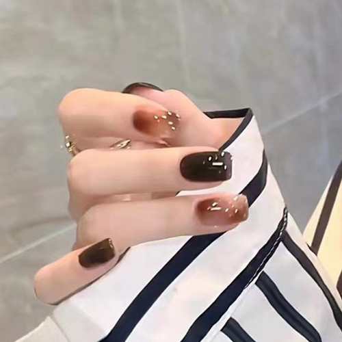 Autumn hot sale wearable nails light brown smudged cat eye amber nail polish solid color retro white nail polish finished product wholesale
