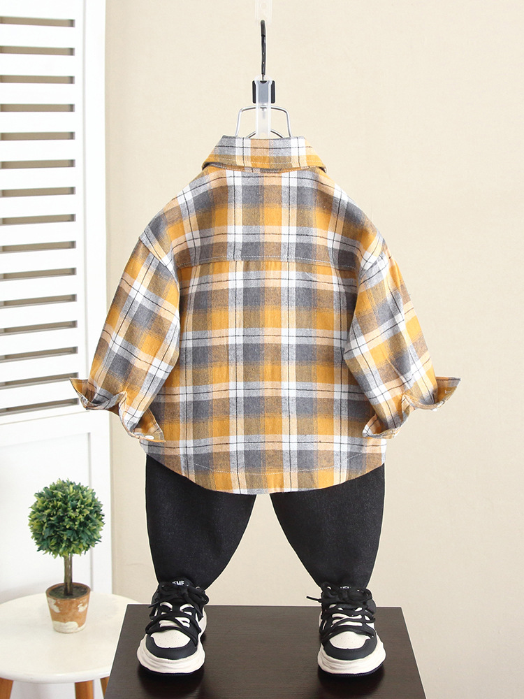 5843 Camisa para niños Camisa a cuadros de otoño para niños 2025 nuevo bebé primavera y otoño abrigo fino para niños