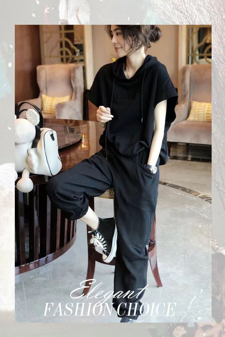 Women's Sports Casual Hooded 2026 Summer New Loose Versatile Short Sleeve Plus Size Two-Piece Set Cross-Border Wholesale_ecoleips.com