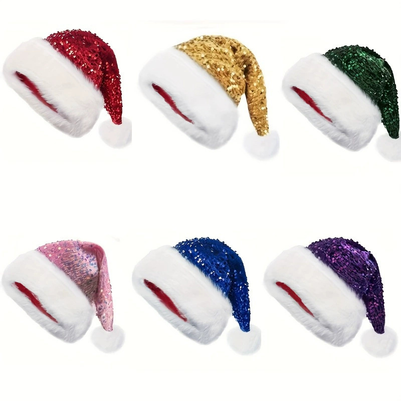 Cross-Border New Product Christmas Hat Thickened Sequin Christmas Hat Christmas Party Decorations Adult Christmas Hat Pink