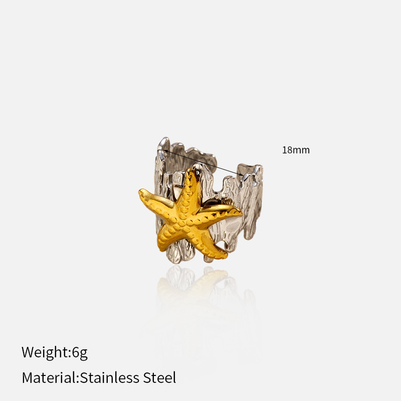 Anillo de acero inoxidable de oro de acero de dos colores, estilo de lujo ligero y estilo de estilo, anillo de acero de titanio abierto