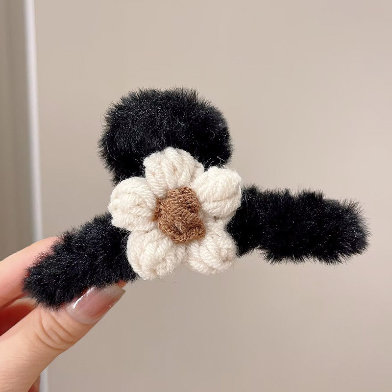 2026秋冬ミンクファー毛皮ヘアクリップ、高級感のある後頭部用大型シャーククリップ、ハート型キラキラ輝くダイヤモンド付き毛皮ヘアクリップ