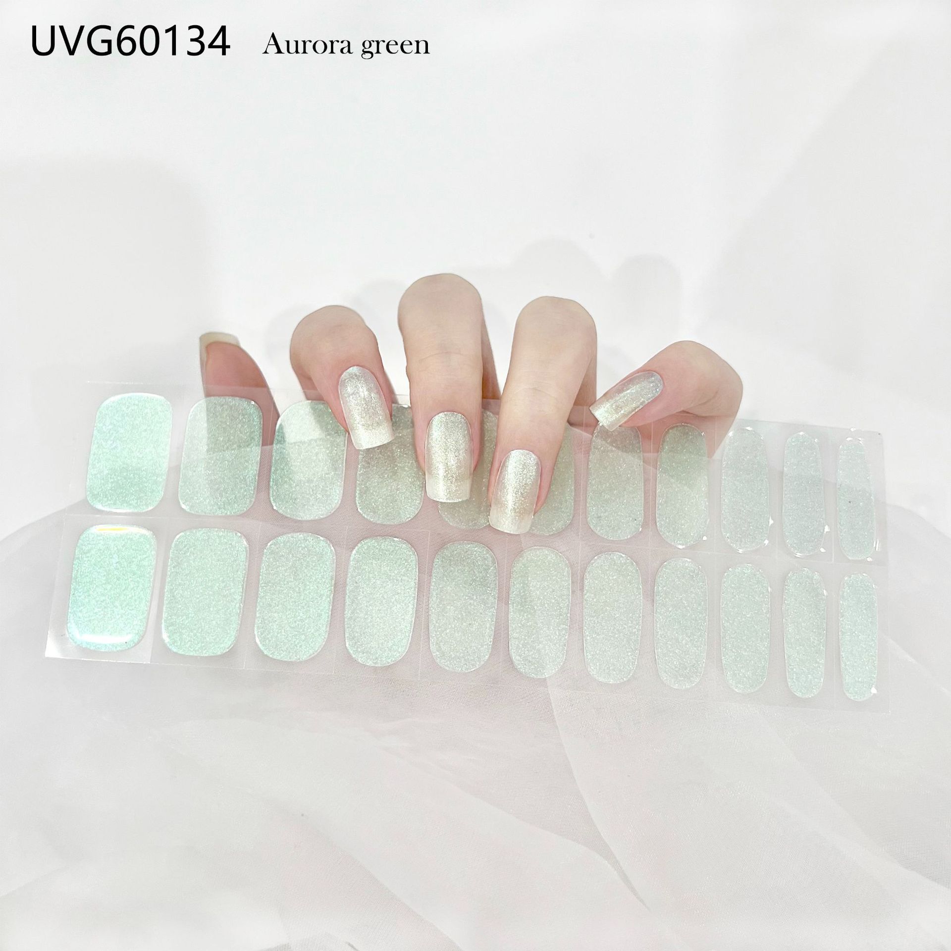 Pegatinas de uñas de gel UV transparentes efecto hielo, semicuradas, con lámina dorada, fototerapia, efecto película de aceite