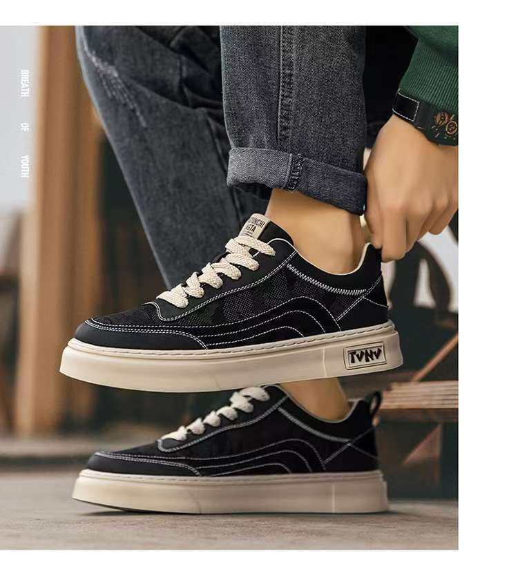 Giày nam vải canvas thoáng khí, giày thể thao cổ thấp chống trơn trượt, đế cao 3 cm — F 9355m màu, F9355 màu đen chi tiết 25