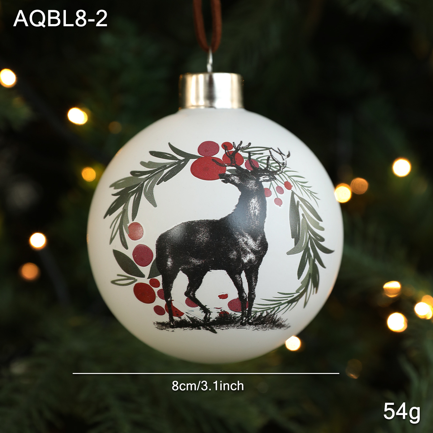 8CM bola de vidrio blanco impresa en color bola colgante árbol de Navidad decoración decorativa colgante de bola hueca decoración festiva
