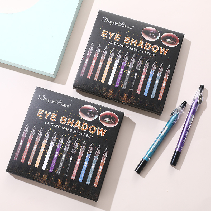 Cross border eye shadow pen eye shadow stick eye shadow set wochan pen pearlescent belt pencil sharpener foaming pen 12 set box