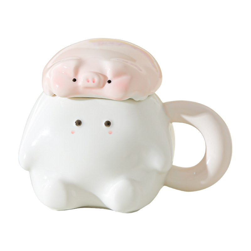 Creativo dibujado a mano de dibujos animados de animales tazas de cerámica red encantadora taza doméstica taza de agua potable de gran capacidad sensación de diseño