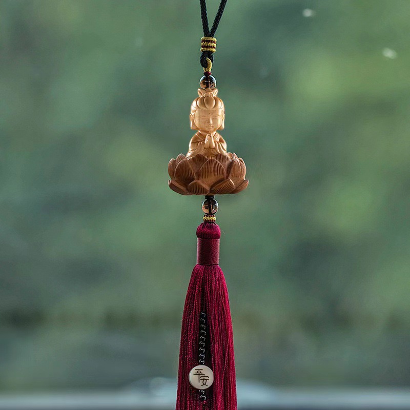Boxwood Buddha blessing life Car pendant car pendant lotus safety symbol Car Rearview mirror pendant