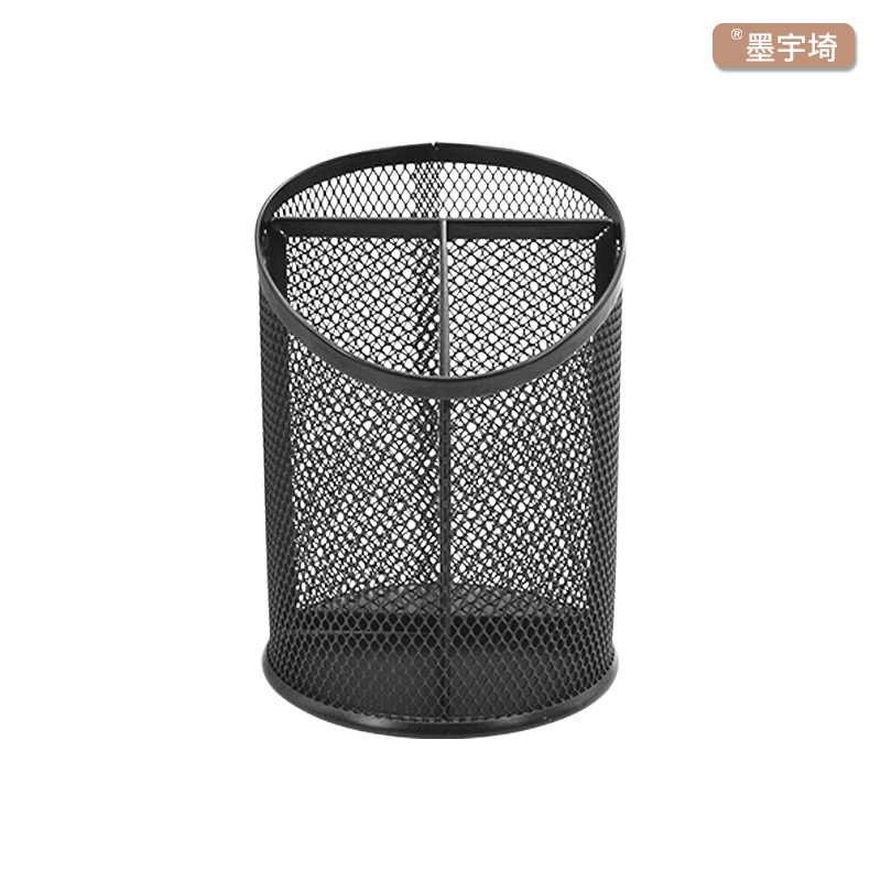 Portalápices de boca oblicua de metal, material de oficina, almacenamiento de escritorio, portalápices creativos de gran capacidad, barril de almacenamiento de papelería para estudiantes al por mayor