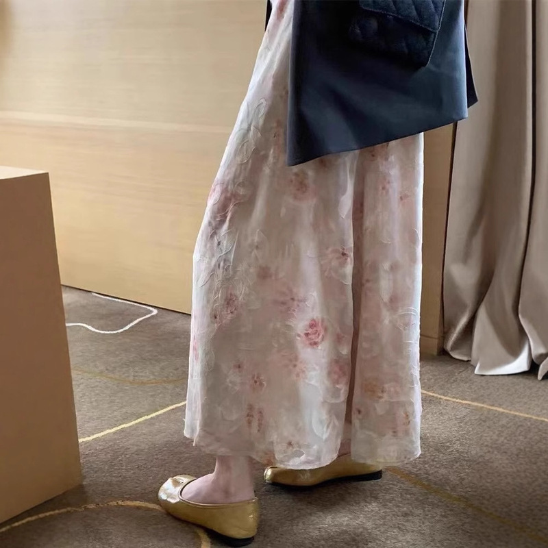 Super beautiful unique beautiful pink floral long skirt women summer 2025 new this year popular explosions