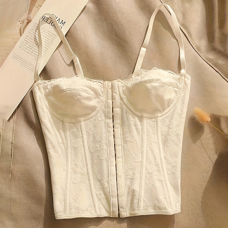 New Fishbone Sexy Suspender Hottie Front Buttoned Steel Ring Corset Silk Lace Women's Breast-Wrapped Bodysuit