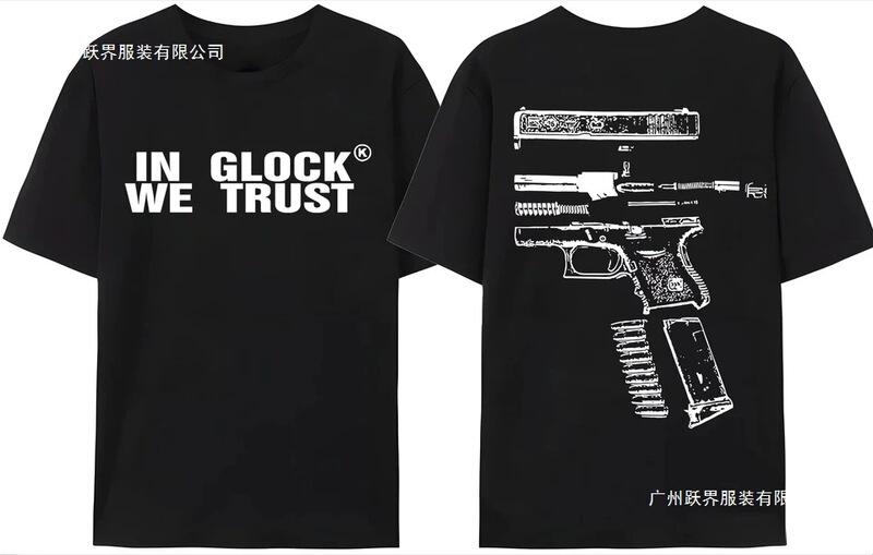 At Glock, We Trust Letter-Printed Punk-Style T-Shirts, Men's and Women's Y2K Hip-Hop Streetwear