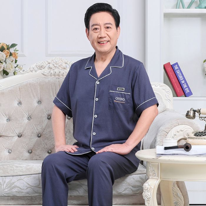 남성용 잠옷 여름 클라우드 코튼 반팔 긴바지 얇은 캐주얼 남성 홈웨어 봄 가을 플러스 사이즈 세트