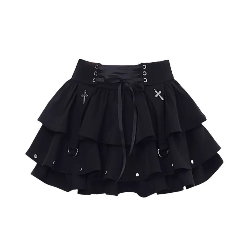 Black Y2K Sexy Strappy Fluffy Cake Skirt for Women Summer 2025 New Design High Waist A-Line Skirt Black Y2K Sexy Strappy Fluffy Cake Skirt for Women Summer 2025 New Design High Waist A-Line Skirt
