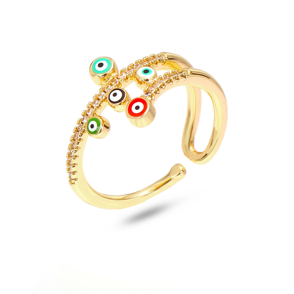 Zircon Inlay Material Fashion Devil's Eye Metal Enamel Inlay Zircon Women's Open Ring 1 Piece