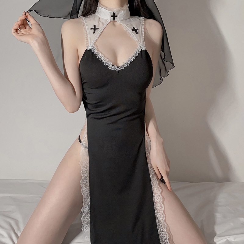 Sexy Lingerie Sexy Role Play Nun Uniform Cosplay Game Wear European and American Passionate Sleepwear Set