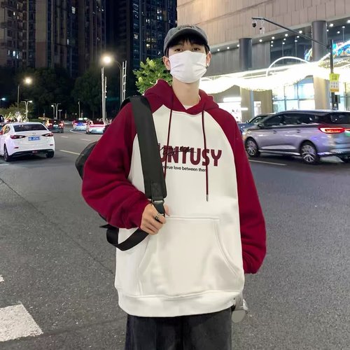 Men's Hooded Sweatshirt Cozy Casual Streetwear Ins Hong Kong Style Loose Fit Letter Print Sweatshirt for Spring and Autumn