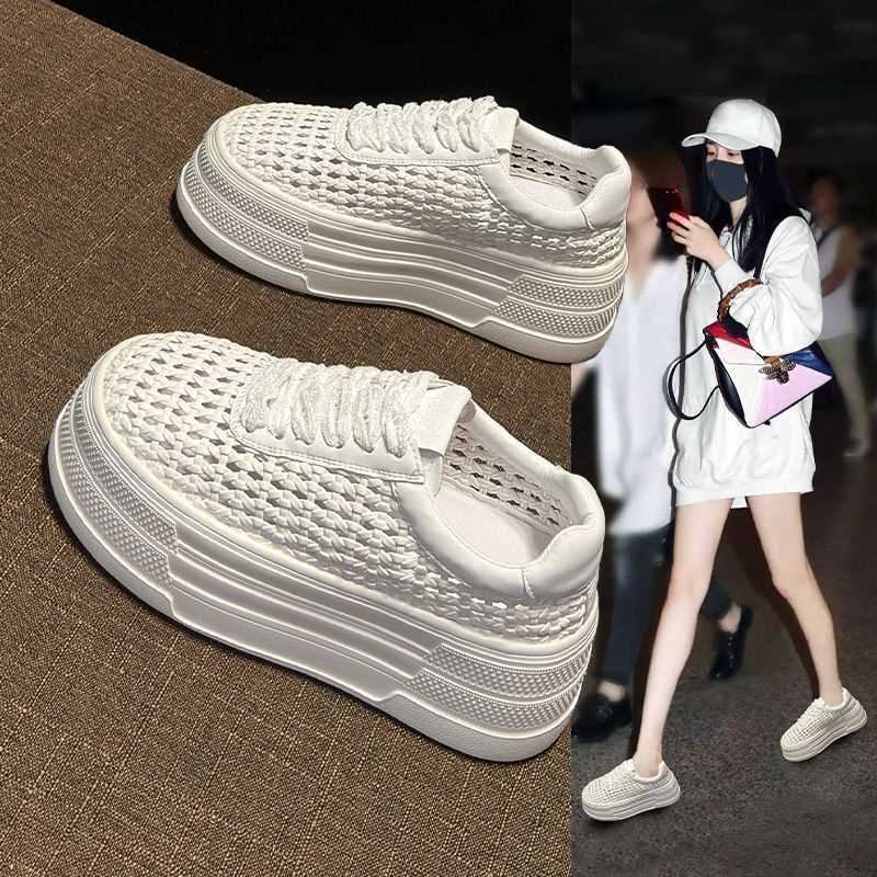 Thick-Soled Casual Shoes with Woven Hollow Design, 2026 New Model, Lightweight White Sneakers for Women, Suitable for Petite Individuals Thick-Soled Casual Shoes with Woven Hollow Design, 2026 New Model, Lightweight White Sneakers for Women, Suitable for Petite Individuals