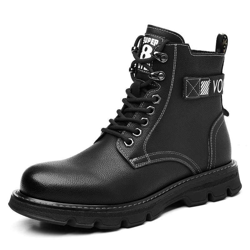 Martin Herren-Motorradstiefel im trendigen britischen Stil aus Leder, hohe Arbeitsschuhe mit dicker Sohle für Herren_voghion.com