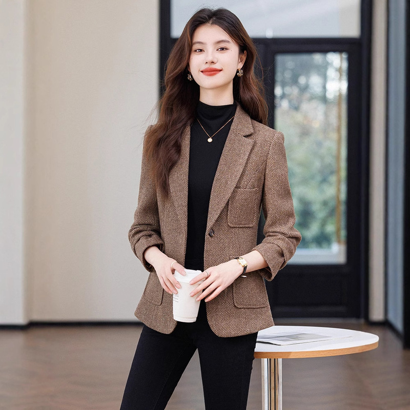 Wool Suit Jacket Women's 2025 New Autumn and Winter Elegant Casual High-end Sense Slim-fit Waist Woolen Suit Spring and Autumn