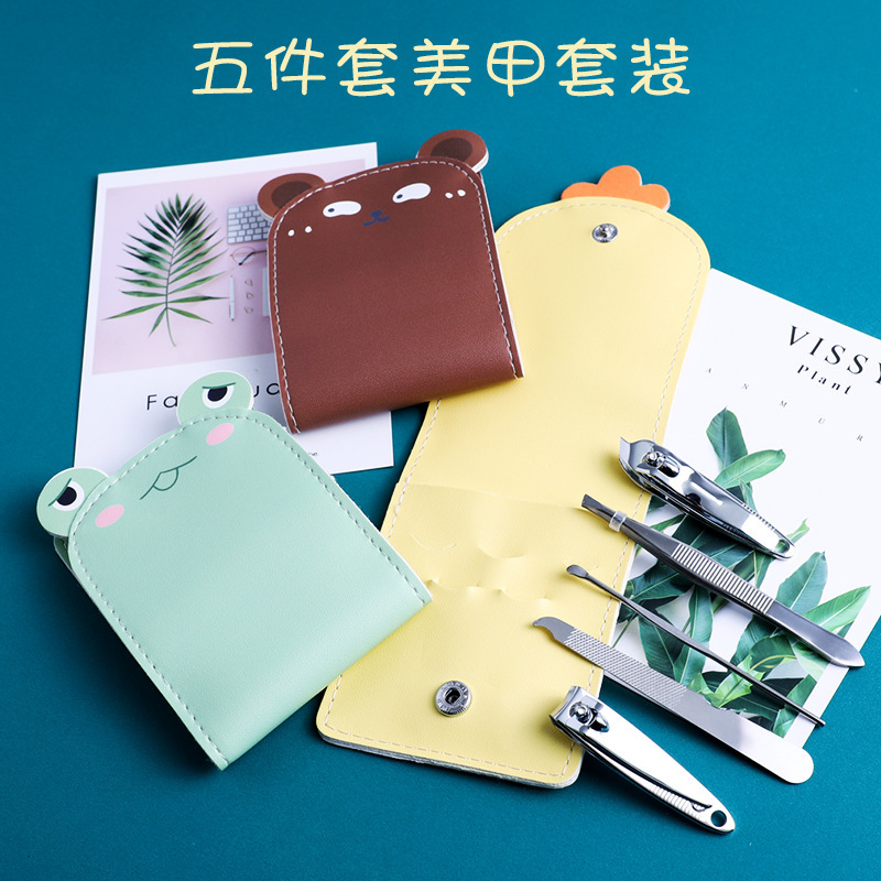 Bao bags fruit Cartoon Metal Nail enhancement Five-piece PU Leather sheath lovely student Hearts Nail enhancement suit