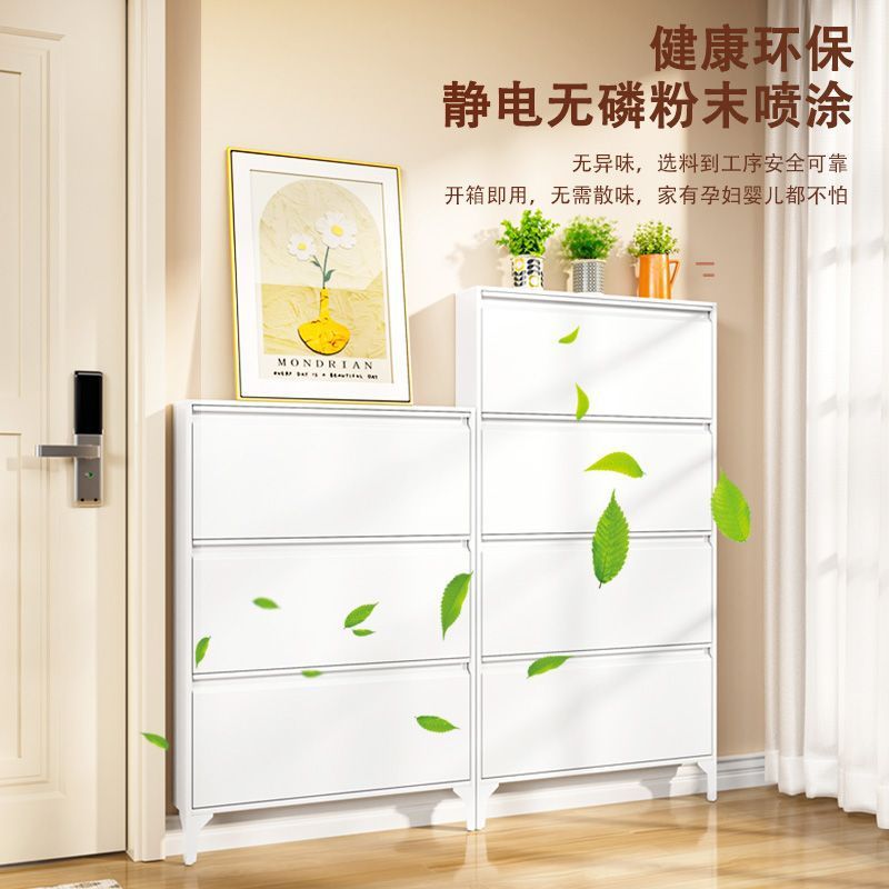 Installation-Free Wall-Mounted Shoe Cabinet, Ultra-Thin Steel Entrance Cabinet, Home Door Integrated Wall-Mounted Large-Capacity Universal
