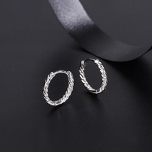 帝丰s999纯银麻花耳环时尚耳扣女极简纽纹耳圈气质百搭学生耳饰品
