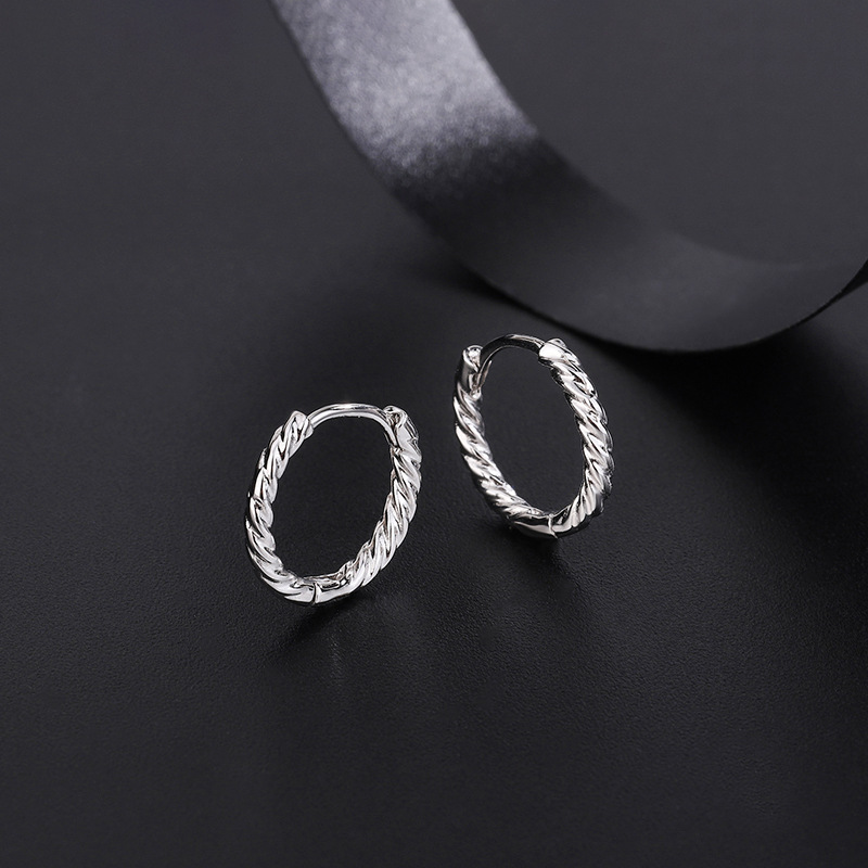 帝丰s999纯银麻花耳环时尚耳扣女极简纽纹耳圈气质百搭学生耳饰品