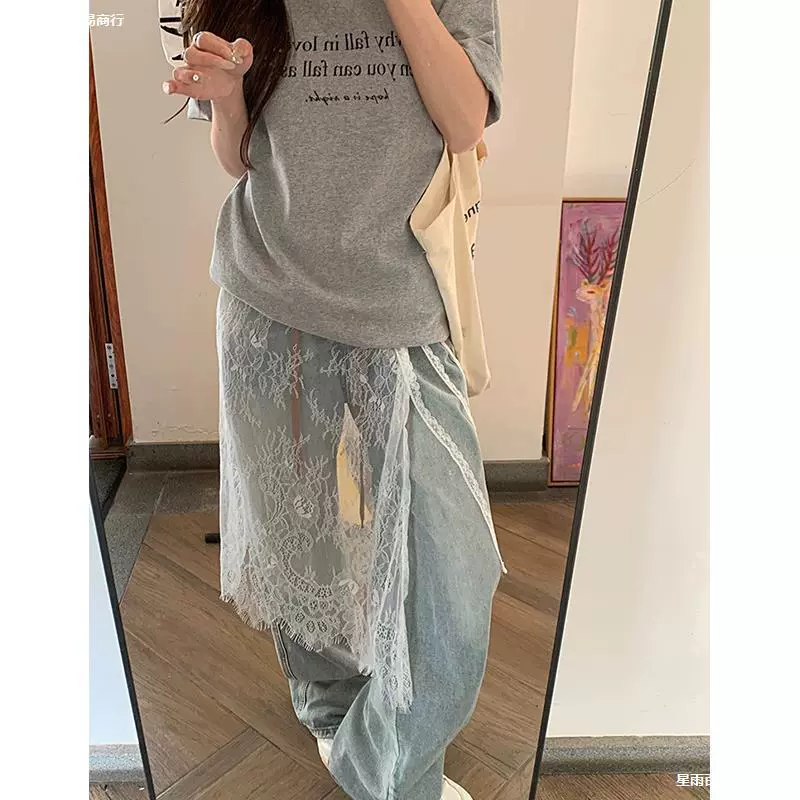 Универсальный маленький предмет! Горячая американская прямая плиссированная юбка-занавеска, прозрачная внешняя многослойная кружевная юбка средней длины