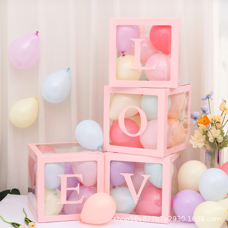 25cmネット赤透明箱赤ちゃん誕生日26文字LOVE卒業結婚式装飾BABY風船箱|undefined