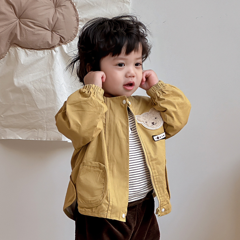 Chaqueta de perfil de oso de dibujos animados para niños coreanos, chaqueta de estilo occidental, ropa de primavera y otoño de algodón para niños y niños de moda