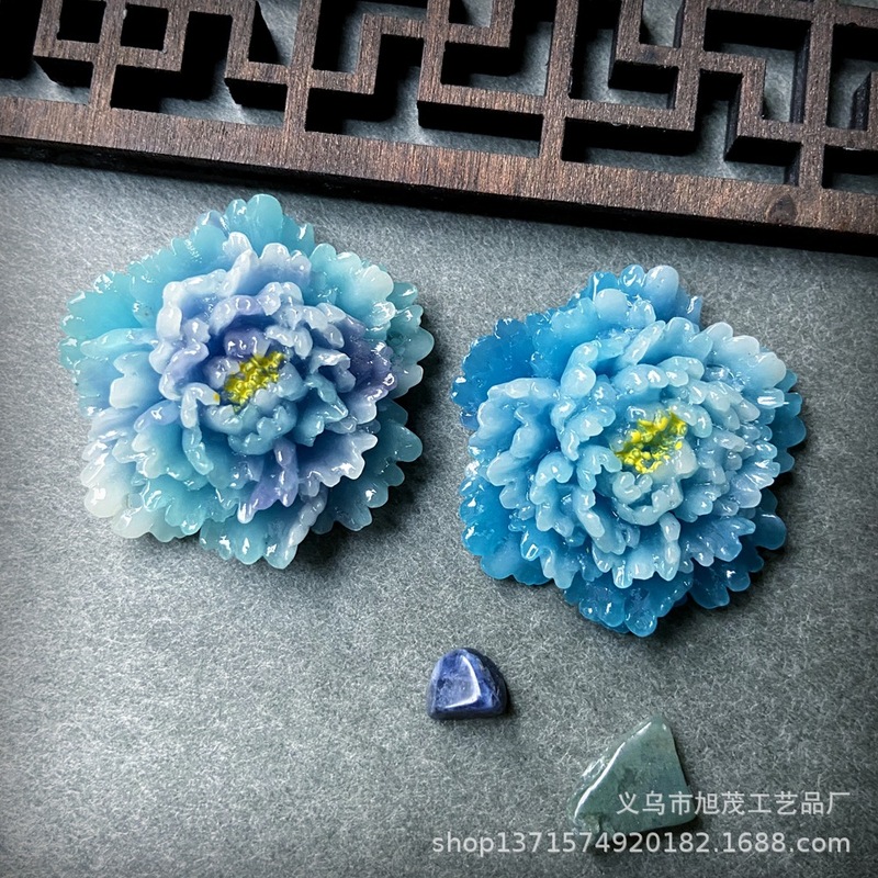カラフルな氷透明翡翠の花牡丹の花の頭飾りペンダントネックレスヘアピン DIY 樹脂ジュエリーアクセサリー携帯電話ケースの装飾|undefined