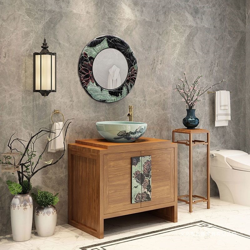 Modern Chinese Washbasin Countertop Basin Hotel Teahouse Bathroom Cabinet Antique Creative Art Washbasin Cabinet Combination