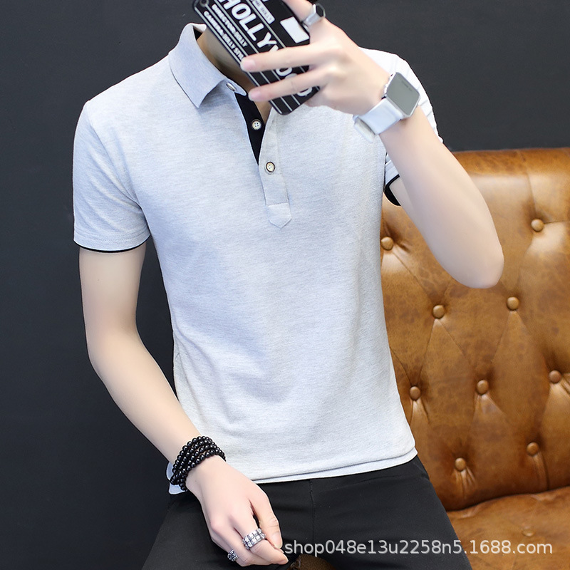 Summer Men's Short-Sleeved T-Shirt Men's Lapel Slim Trendy Half-Sleeved T-Shirt Pure Cotton Clothes Polo Shirt