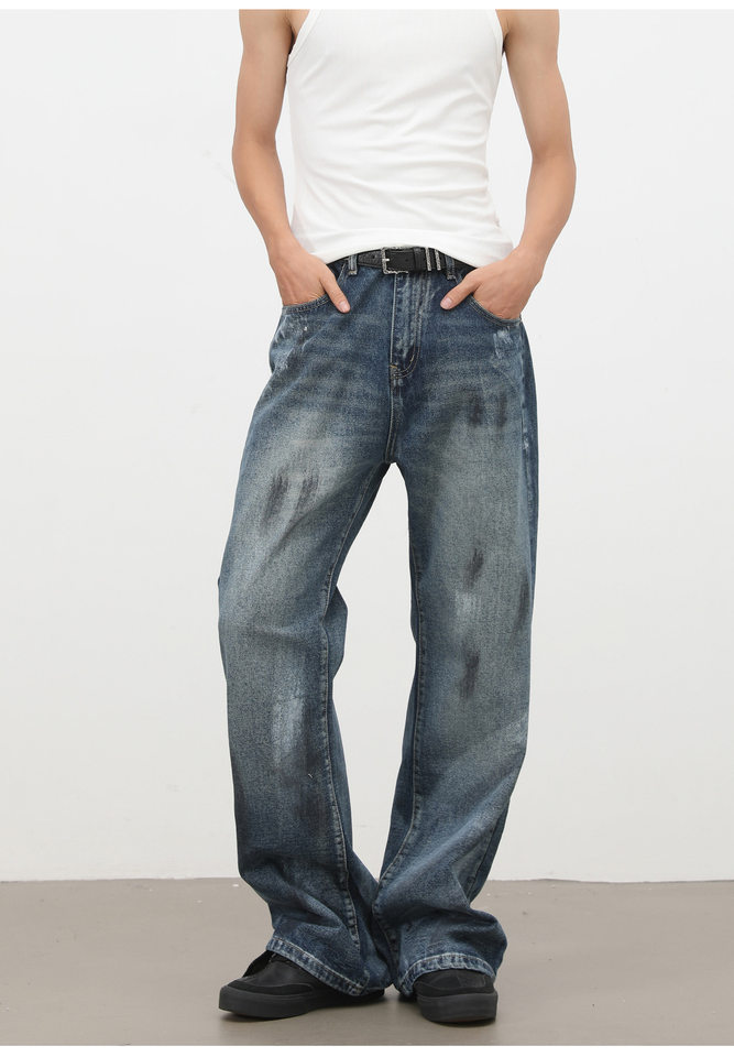 Quần jeans nam ống loe nhẹ dáng suông, họa tiết graffiti phun sơn phong cách đường phố — Màu xanh dương chi tiết 9