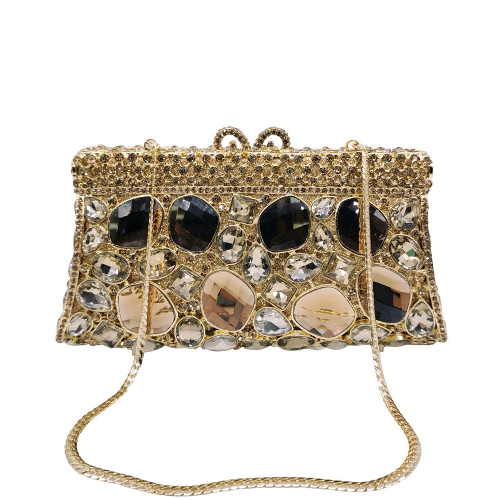 Túi clutch nữ đính đá rhinestone kim loại rỗng dạ tiệc — Vàng Pha Lê, Màu bạc, Xanh ngọc lục bảo, Màu xanh ngọc chi tiết 6