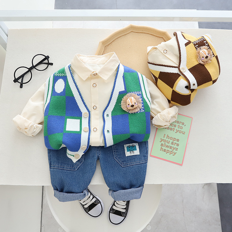 男童春季新款韩版长袖套装1儿童三件套3岁宝宝衣服时尚开衫外套潮