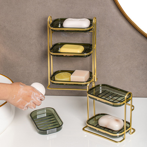 Iron soap box bathroom double-layer three-layer punch-free wall-mounted drain rack light luxury soap storage rack