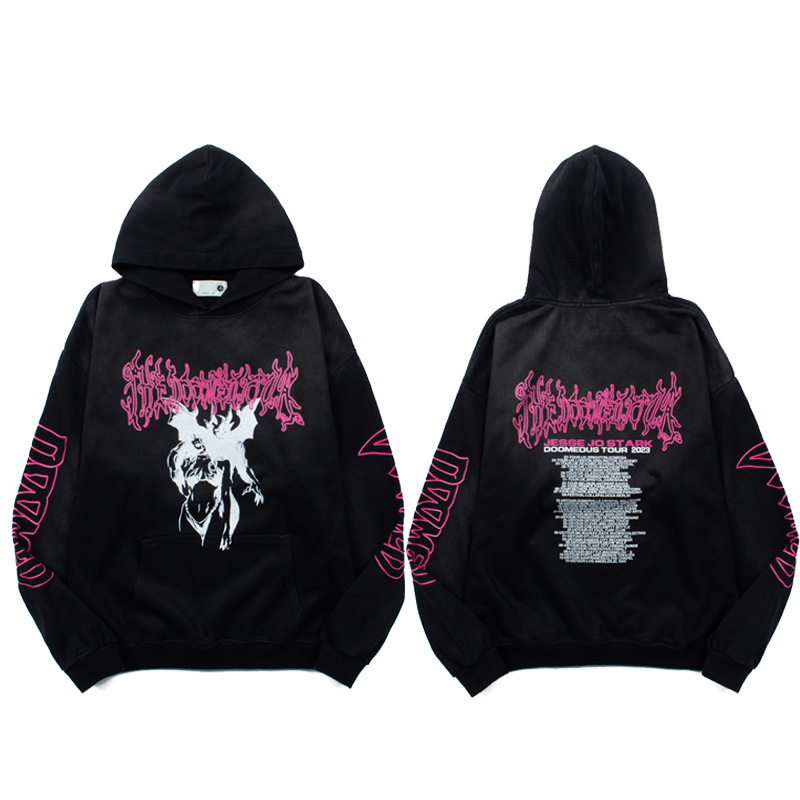 Kanye Beauty Trend High Street Parade Monster Girl Gothic Font Retro Spray Horse Washed Sweatshirt Sweatshirt Jacket