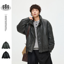 ANSWER ME冬季保暖pu皮羽绒服男痞帅黑色立领皮衣羽绒外套YR5879