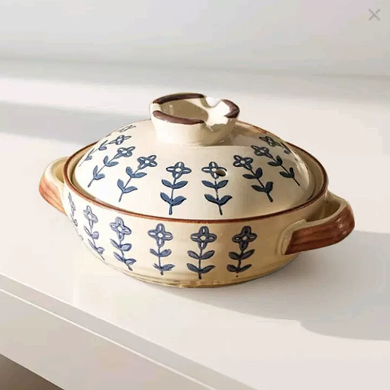 粗陶土锅复古家用陶瓷砂锅日式浅煲炖锅煎锅燃气明火煲仔饭耐高温