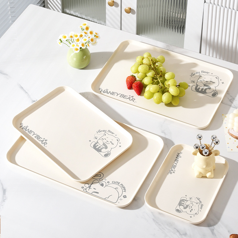 Cream Style Large Tray for Home Use, Suitable for Placing Teacups, Rectangular Water Cup Storage Tray, Snack, Fruit, and Bread Serving Tray