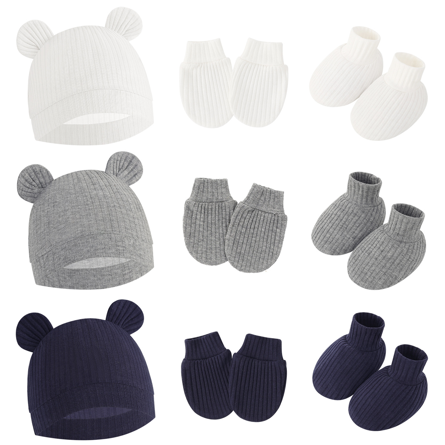 Directly Supplied from the Manufacturer for Foreign Trade, European and American Newborn Hats, Baby Caps, Anti-Scratch Face Gloves, Foot Covers, Ribbed New Style