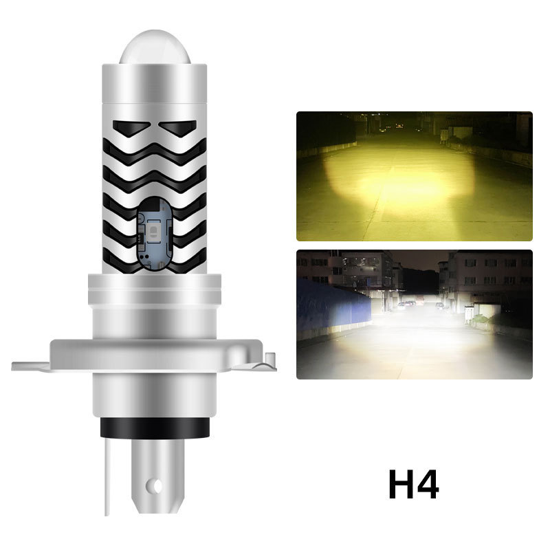 Faro LED para motocicleta de tres garras H4, doble haz (luz alta y baja), de alta luminosidad para iluminación frontal de vehículos eléctricos y motocicletas