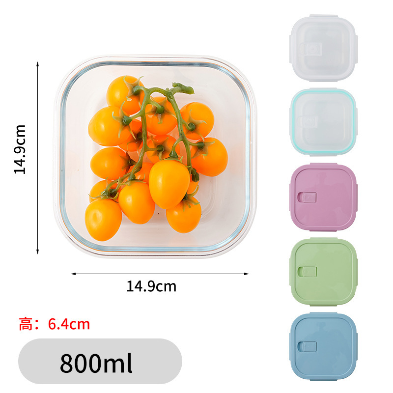 Lonchera de vidrio, tazón de vidrio, caja rectangular para horno microondas, lonchera resistente a altas temperaturas, caja redonda para conservar alimentos, apta para horno microondas