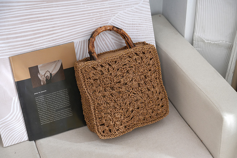 Strohtasche Mit Bambusgriff Und Blumen-applikation Für Damen_voghion.com