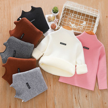 儿童毛衣童装秋冬新款加绒加厚一体绒打底衫学生纯色毛线衣批发