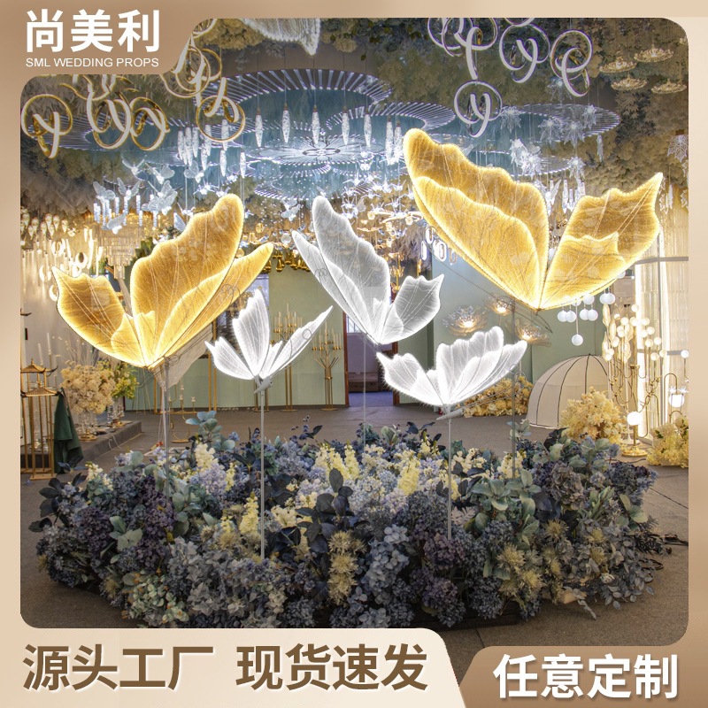 Disposición de accesorios de boda Alas de mariposa luminosas Decoración de escenario Colgante de techo Guía de boda Decoración de escena Decoración