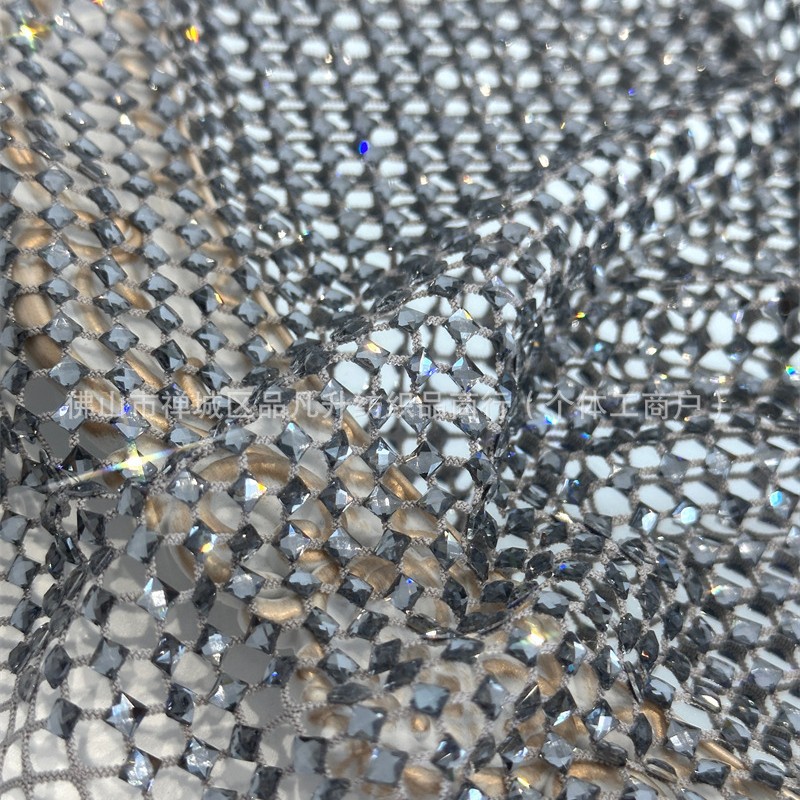 Fabricantes de venta al por mayor tortuga de vidrio caliente taladro tela de malla elástica cena de fiesta espectáculo de escenario tela de vestido